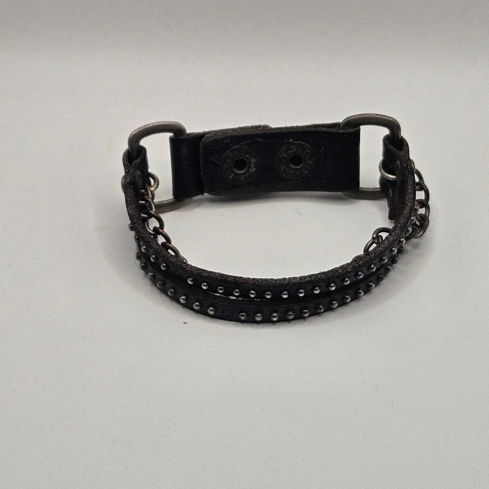 Skagen Leather Bracelet Set Black Braided Studded Chain Wrap 3pc